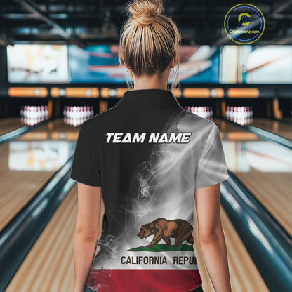 Custom Smoke California Flag Bowling Women Team Shirts, Patriotic California Bowling Jerseys IPHW10629