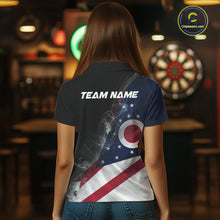 Load image into Gallery viewer, Custom Smoke Flame Ohio Flag Patriotic Darts Shirt For Women, Dart League Team Jerseys IPHW10632