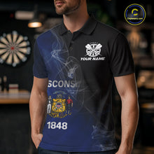 Load image into Gallery viewer, Custom Smoke Flame Wisconsin Flag Patriotic Darts Shirt For Men, Dart League Team Jerseys IPHW10633