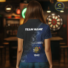 Load image into Gallery viewer, Custom Smoke Flame Wisconsin Flag Patriotic Darts Shirt For Women, Dart League Team Jerseys IPHW10633