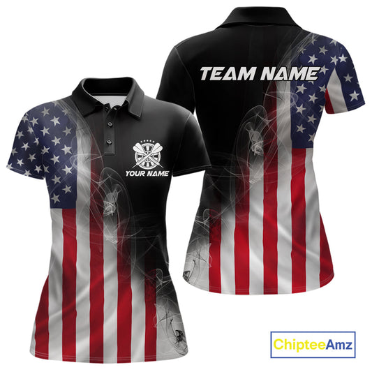 Custom Smoke Flame US Flag Patriotic Darts Shirt For Women, American Dart Team Jerseys IPHW10630