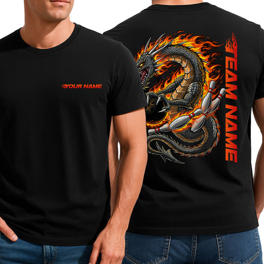 Custom Fire Flame Dragon Bowling T-Shirts For Men, Fierce Team Uniform IPHW9063
