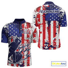 Load image into Gallery viewer, Custom Grunge US Flag Patriotic Bowling Quarter-Zip Shirts For Men, US Bowling League Shirt IPHW9258