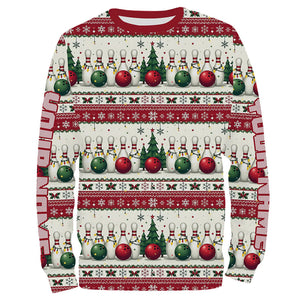 Santa Bowling Ugly Sweater Pattern Style Custom Christmas Multi-Styles Bowling Shirts For Men And Women, Christmas Bowling Outfit IPHW7837