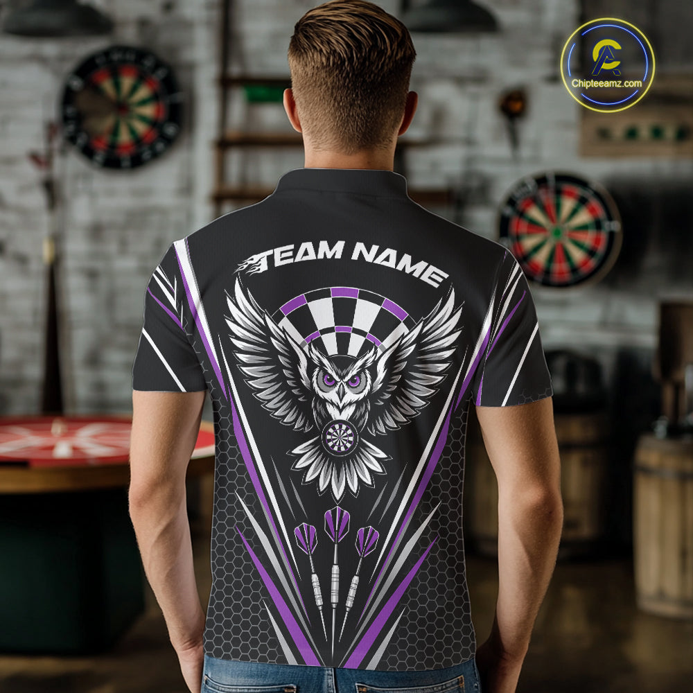 Custom Black And Purple Owl Darts Polo Shirts For Men, Darts Team Jerseys IPHW11724