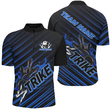 Load image into Gallery viewer, Custom Black And Blue Flame Strike Bowling Shirts For Men, Bowling League Bowling Uniform IPHW7339