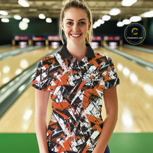 Load image into Gallery viewer, Custom Graffity Orange Camo Bowling Team Women Polo Shirts, Camouflage Bowling Jerseys IPHW10216