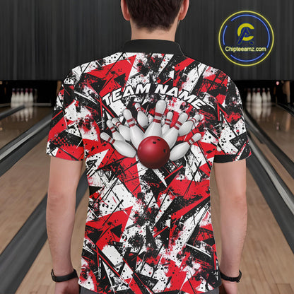 Custom Graffity Red Camo Bowling Team Men Polo Shirts, Camouflage Bowling Jerseys IPHW10218