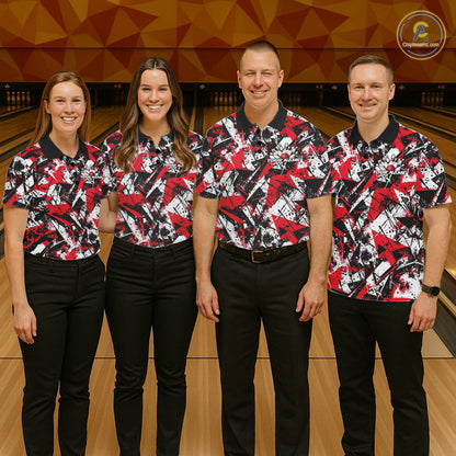 Custom Graffity Red Camo Bowling Team Men Polo Shirts, Camouflage Bowling Jerseys IPHW10218