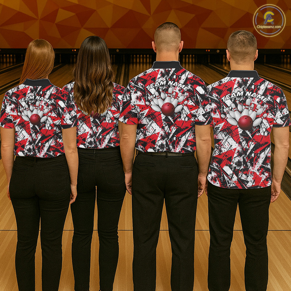 Custom Graffity Red Camo Bowling Team Men Polo Shirts, Camouflage Bowling Jerseys IPHW10218