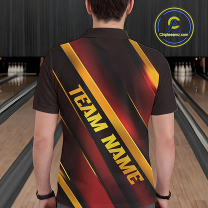 Custom Red And Gold Bowling Tournament Shirts For Men And Women With Name, Bowler Outfit IPHW10645