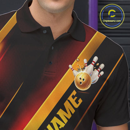 Custom Red And Gold Bowling Tournament Shirts For Men And Women With Name, Bowler Outfit IPHW10645
