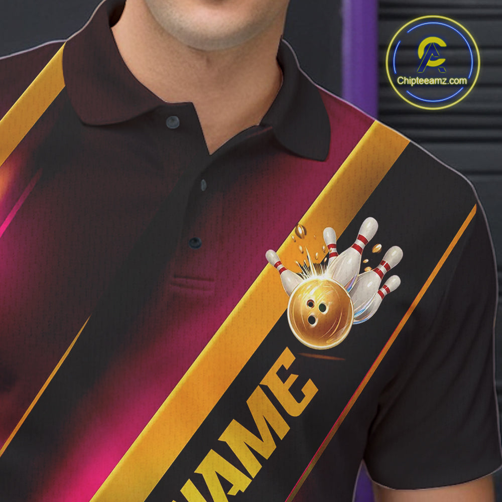 Custom Pink And Gold Bowling Tournament Shirts For Men And Women With Name, Bowler Outfit IPHW10646