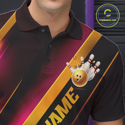 Custom Pink And Gold Bowling Tournament Shirts For Men And Women With Name, Bowler Outfit IPHW10646