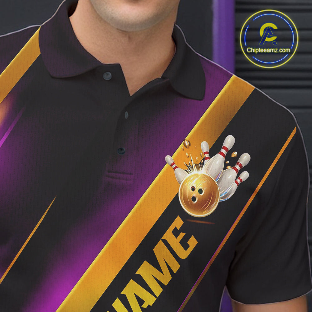 Custom Purple And Gold Bowling Tournament Shirts For Men And Women With Names IPHW10648