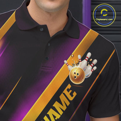 Custom Purple And Gold Bowling Tournament Shirts For Men And Women With Names IPHW10648