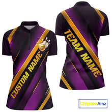 Load image into Gallery viewer, Custom Purple And Gold Bowling Tournament Shirts For Women With Names IPHW10648