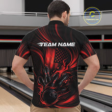 Load image into Gallery viewer, Custom Red Patrotic Flame Bowling Men Quarter-Zip Shirt, US Flag Bowling Team Jersey IPHW11160