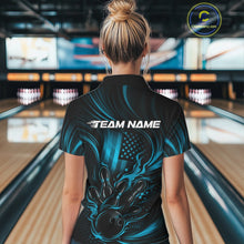 Load image into Gallery viewer, Custom Turquoise Blue Patrotic Flame Bowling Women Shirt, US Flag Bowling Team Jersey IPHW11161