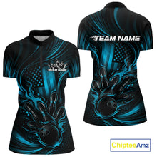 Load image into Gallery viewer, Custom Turquoise Blue Patrotic Flame Bowling Women Shirt, US Flag Bowling Team Jersey IPHW11161