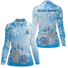 Load image into Gallery viewer, Blue Snowflake Custom Christmas Bowling Shirts For Women, Xmas Bowling Team Uniform IPHW7863