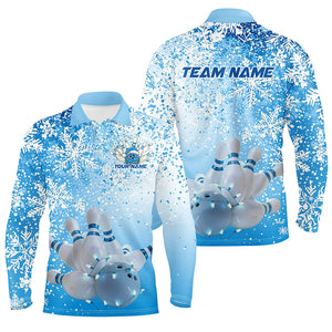 Blue Snowflake Custom Christmas Bowling Shirts For Men, Xmas Bowling Team Uniform Bowler Outfit IPHW7863