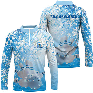 Blue Snowflake Custom Christmas Bowling Shirts For Men, Xmas Bowling Team Uniform Bowler Outfit IPHW7863