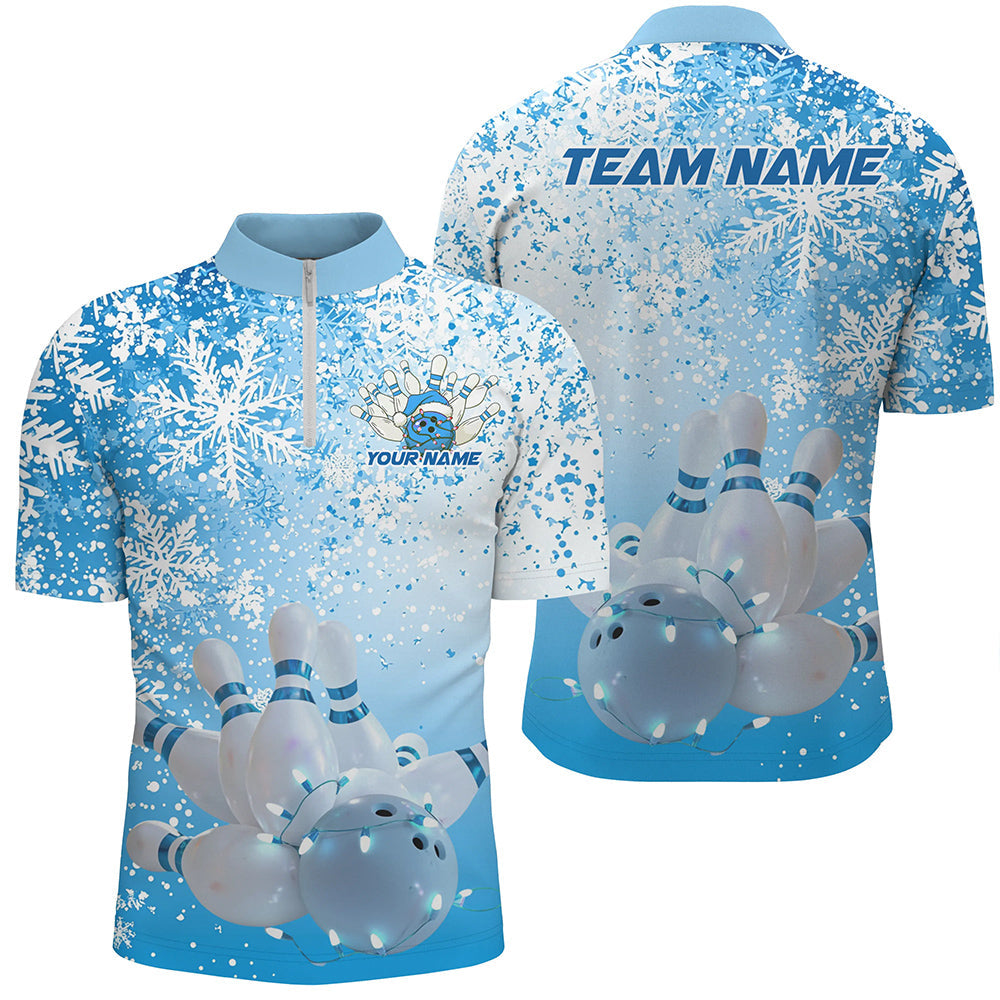 Blue Snowflake Custom Christmas Bowling Shirts For Men, Xmas Bowling Team Uniform Bowler Outfit IPHW7863