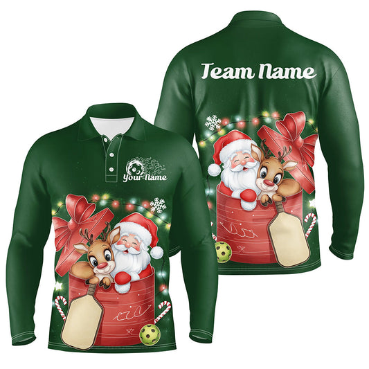 Funny Santa And Reindeer Custom Funny Pickleball Long Sleeve Polo Shirts For Men Pickleball Gifts IPHW8092