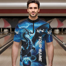 Load image into Gallery viewer, Custom Blue Thunder Lightning Dragon Bowling Quarter-Zip Shirts For Men, Dragon Bowling Uniform IPHW8302