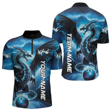 Load image into Gallery viewer, Custom Blue Thunder Lightning Dragon Bowling Quarter-Zip Shirts For Men, Dragon Bowling Uniform IPHW8302