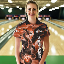 Load image into Gallery viewer, Custom Orange Thunder Lightning Dragon Bowling Polo Shirts For Men, Dragon Bowling Uniform IPHW8304