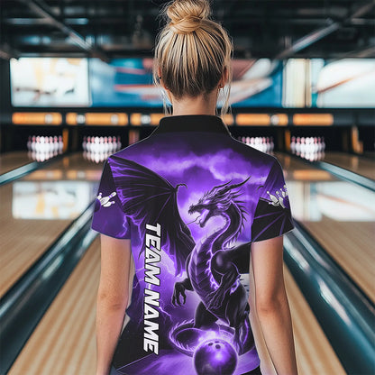 Custom Purple Thunder Lightning Dragon Bowling Polo Shirt For Women, Dragon Bowling Uniform IPHW8305