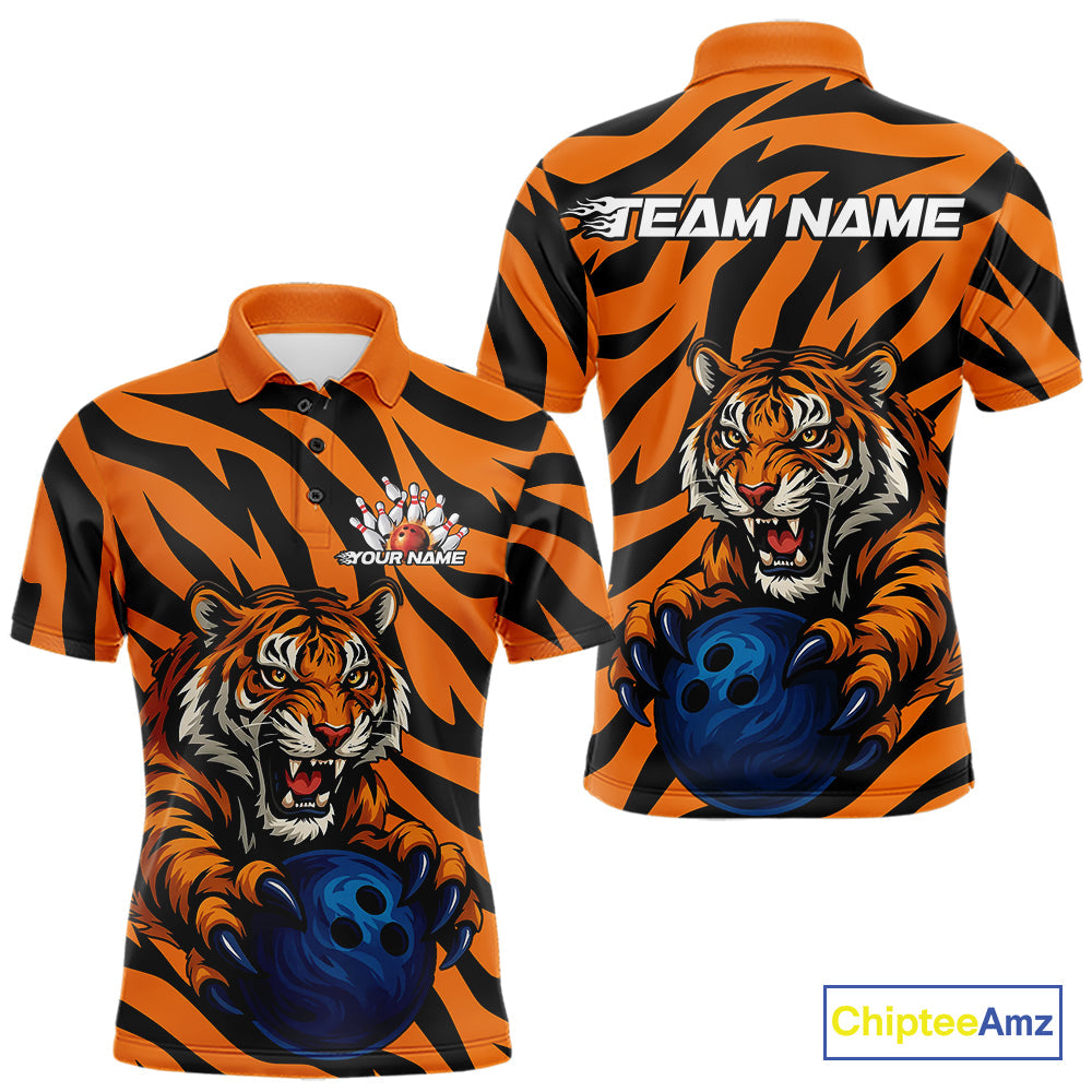 Custom Tiger Bowling Team Polo Shirts For Men, Tiger Bowling Team Uniform Bowler Outfit IPHW9025