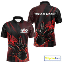 Load image into Gallery viewer, Custom Black And Red Flame Bowling Polo Shirt For Men, Bowling Team Tournament Jersey IPHW11180