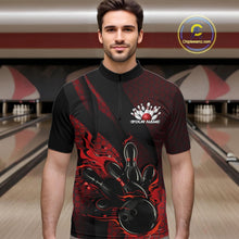 Load image into Gallery viewer, Custom Black And Red Flame Bowling Quarter-Zip Shirt For Men, Bowling Team Tournament Jersey IPHW11180