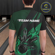 Load image into Gallery viewer, Custom Black And Green Flame Bowling Polo Shirt For Men, Bowling Team Tournament Jersey IPHW11184