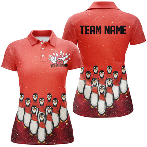 Custom Christmas Bowling Shirts For Women, Funny Penguin Bowling Pins Bowling Team Outfit IPHW7869