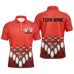 Custom Christmas Bowling Shirts For Men, Funny Penguin Bowling Pins Bowling Team Outfit IPHW7869