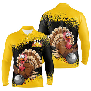 Black And Yellow Custom Funny Turkey Bowling Shirts For Men, Thanksgiving Bowling Team Uniform IPHW7870