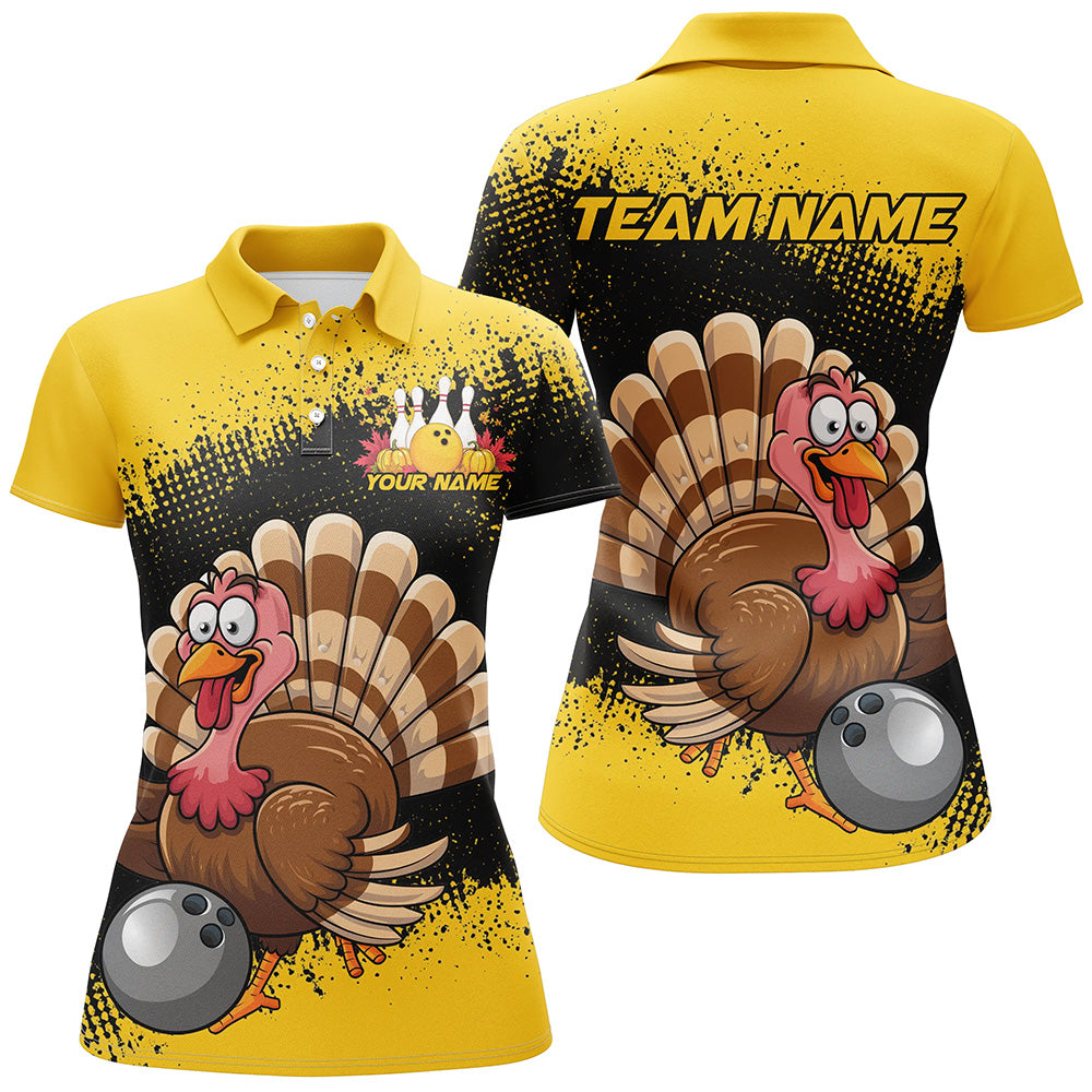 Black And Yellow Custom Funny Turkey Bowling Shirts For Women, Thanksgiving Bowling Uniform IPHW7870