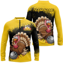 Load image into Gallery viewer, Black And Yellow Custom Funny Turkey Bowling Shirts For Men, Thanksgiving Bowling Team Uniform IPHW7870