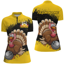 Load image into Gallery viewer, Black And Yellow Custom Funny Turkey Bowling Shirts For Women, Thanksgiving Bowling Uniform IPHW7870