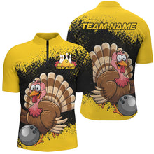 Load image into Gallery viewer, Black And Yellow Custom Funny Turkey Bowling Shirts For Men, Thanksgiving Bowling Team Uniform IPHW7870