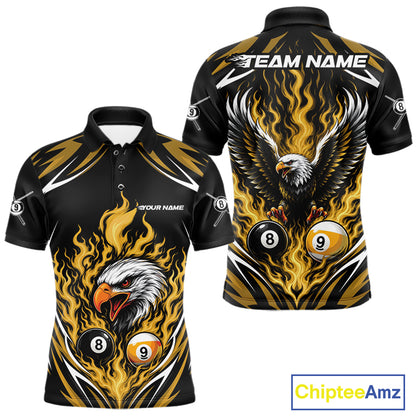 Custom Yellow Flame Eagle 8 Ball And 9 Ball Billiards Jersey Polo Shirt For Men IPHW11776