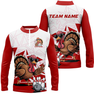 White And Red Custom Funny Turkey Bowling Shirts For Men, Thanksgiving Bowling Team Jerseys IPHW7874