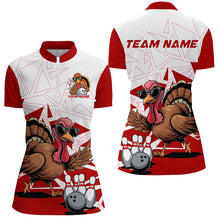 Load image into Gallery viewer, White And Red Custom Funny Turkey Ladies Bowling Shirts, Thanksgiving Bowling Team Jerseys IPHW7874