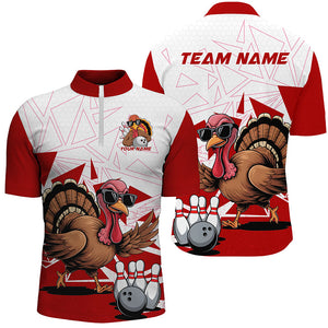 White And Red Custom Funny Turkey Bowling Shirts For Men, Thanksgiving Bowling Team Jerseys IPHW7874