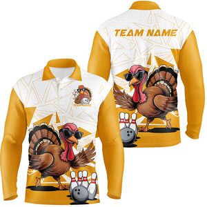 White And Yellow Custom Funny Turkey Bowling Shirts For Men, Thanksgiving Bowling Team Jerseys IPHW7875