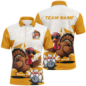 White And Yellow Custom Funny Turkey Bowling Shirts For Men, Thanksgiving Bowling Team Jerseys IPHW7875